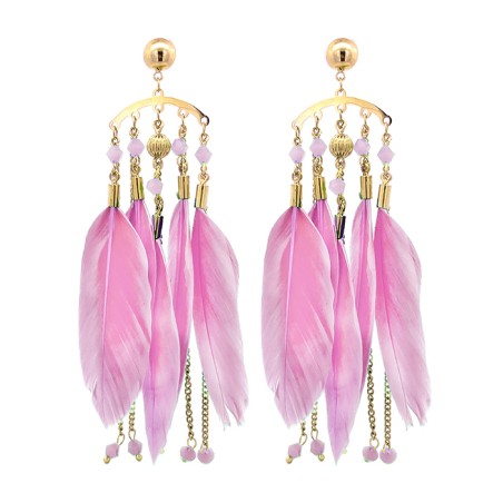 Pendenti Cristallo Piuma Rosa Acciaio 316L