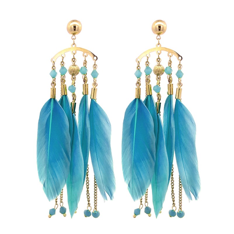 Pendenti Cristallo Piuma Blu Acciaio 316L