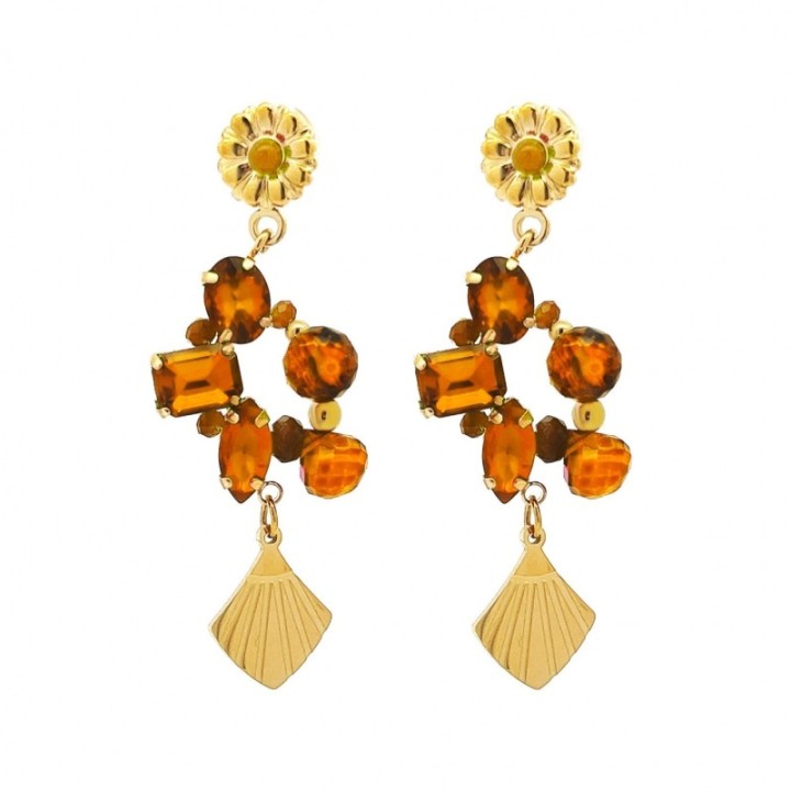 Pendenti Jem Crystal Arancio Sole di SINGAPORE Acciaio