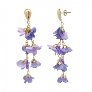 Pendenti a Cascata KYOTO Viola in Fiore Tessuto con Cristalli Acciaio 316L