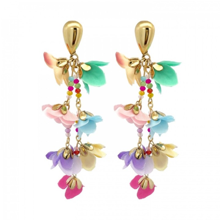 Pendenti a Cascata KYOTO Multicolore in Fiore Tessuto con Cristalli Acciaio 316L