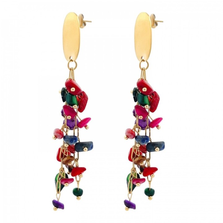 Pendenti a Cascata Pietre Multicolore Acciaio 316L Dorato