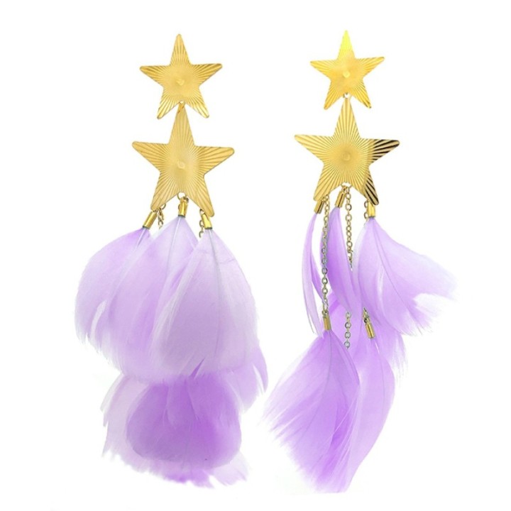 Pendente Piumato Viola Doppia Stella Acciaio 316L