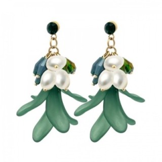 Pendenti Petali Verdi Perle Cristalli Acciaio 316L Dorato