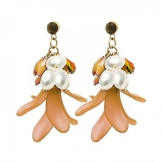 Pendenti Petali Arancio Perle Cristalli Acciaio 316L Dorato