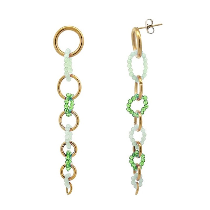 Pendenti Multi-Cerchi Cascata Cristalli Verdi Acciaio 316L