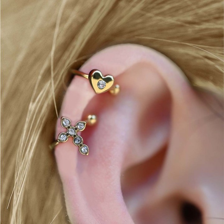 Ear Cuff Croce Argentato con Zirconia Acciaio
