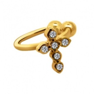 Ear Cuff Croce Dorato con Zirconia Acciaio