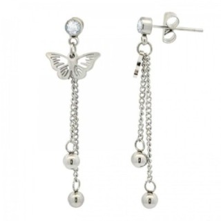 Pendenti Lunghi Farfalla Acciaio Strass