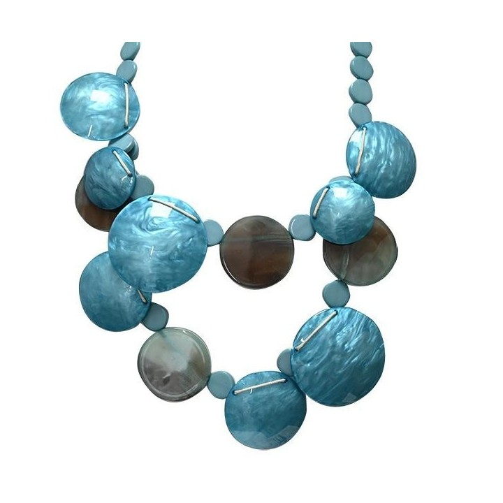 Collana Bijoux Lunga Medaglioni Neroazzurri