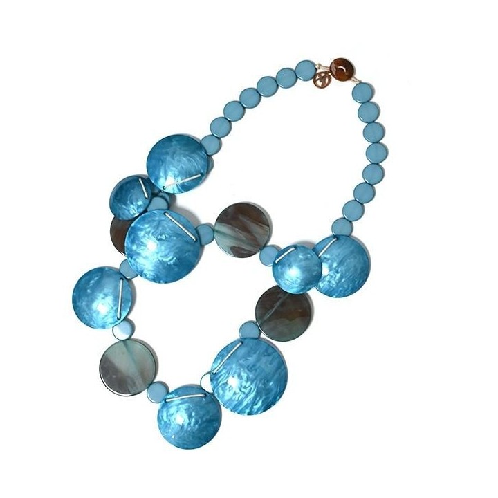 Collana Bijoux Lunga Medaglioni Neroazzurri