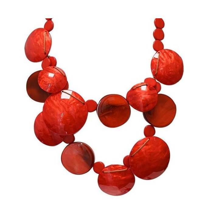 Collana Bijoux Lunga Medaglioni Rossi