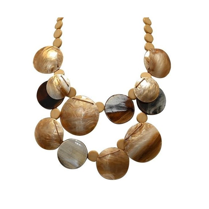 Collana Bijoux Lunga Medaglioni Marrone