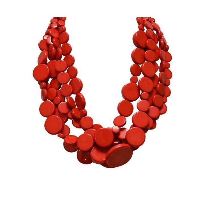 Collana Bijoux Multifilo Perline Piatte Rosse