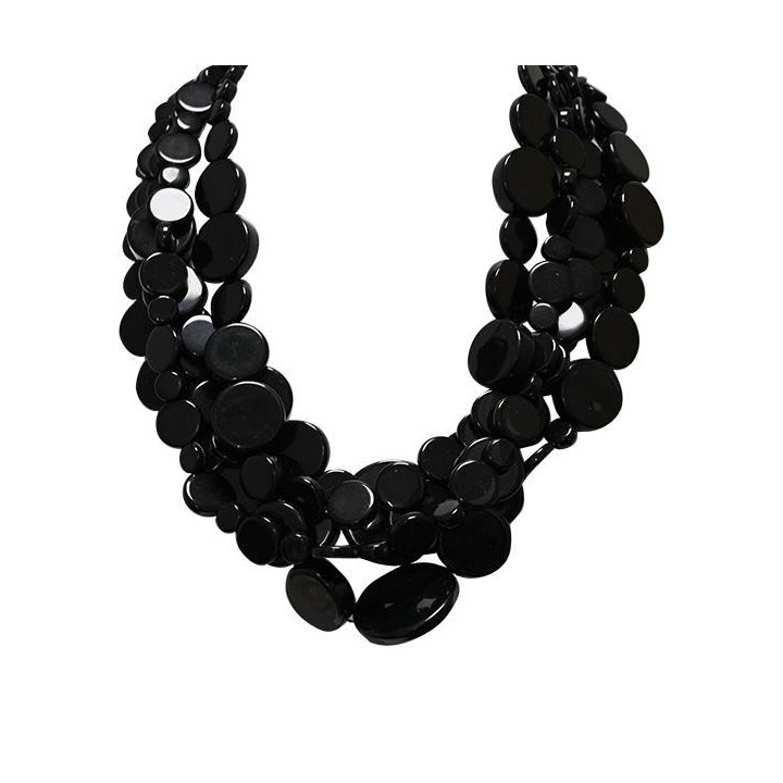 Collana Bijoux Multifilo Perline Piatte Nere