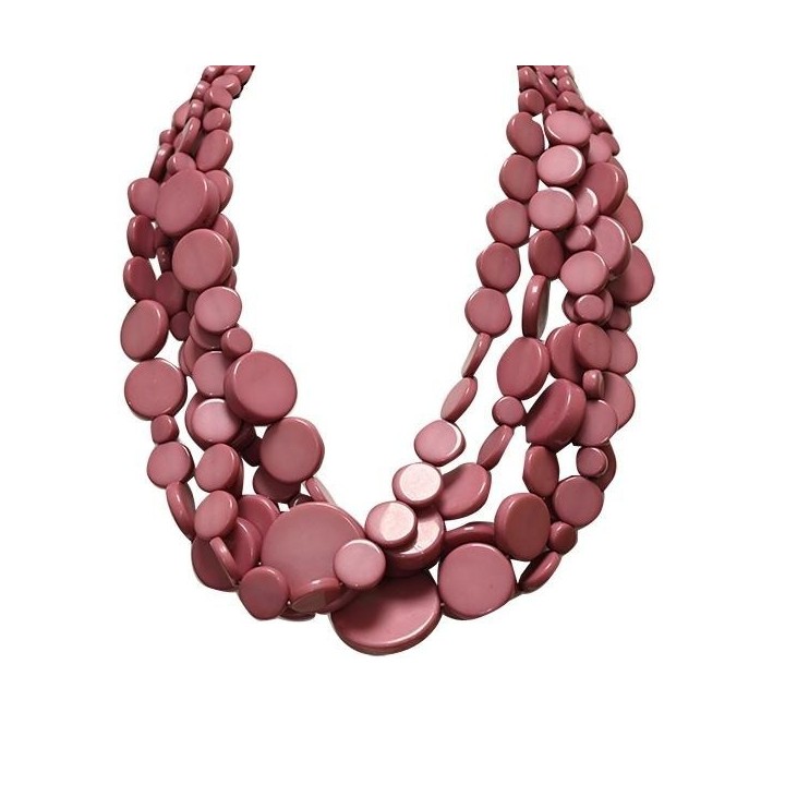 Collana Bijoux Multifilo Perline Piatte Viola