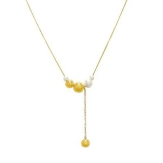 Collana a Y Sfere e Perle Acciaio Dorata