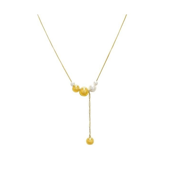 Collana a Y Sfere e Perle Acciaio Dorata