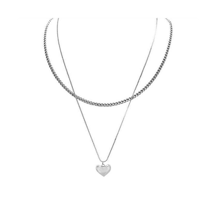 Collana Doppio-Filo Pendente Cuore Acciaio