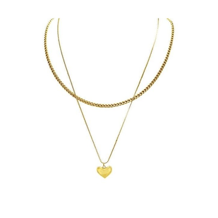 Collana Doppio-Filo Pendente Cuore Acciaio