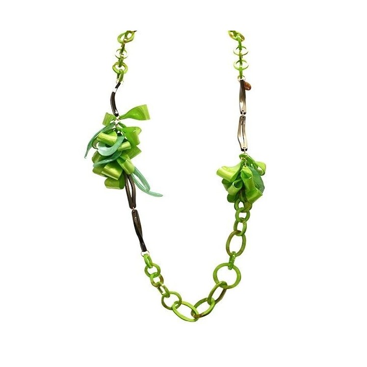 Collana Verde Bijoux Lunga 92cm Inanellata con Fiocchi