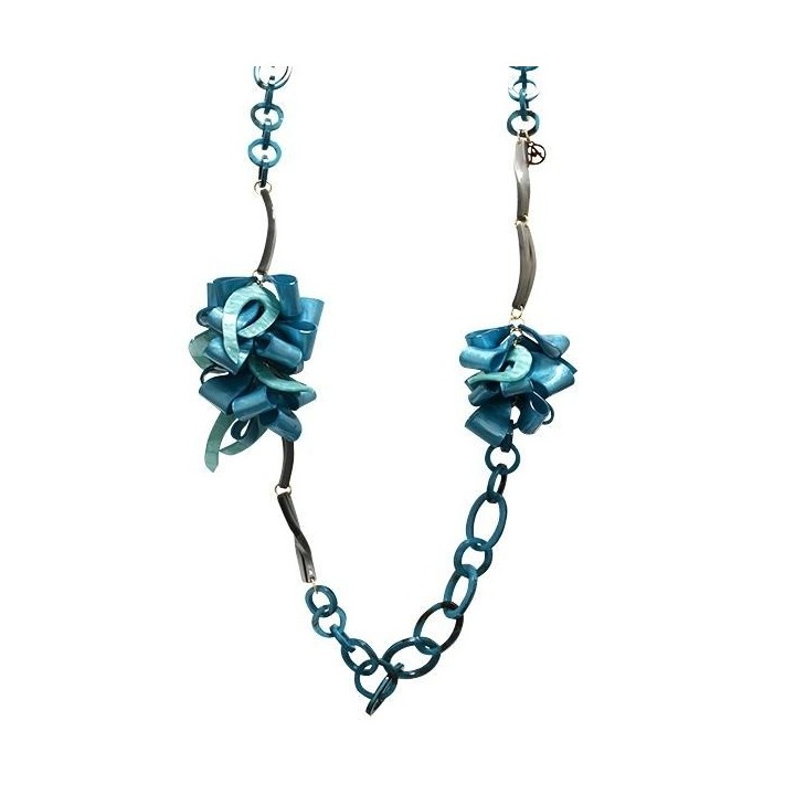Collana Azzurra Bijoux Lunga 92cm Inanellata con Fiocchi