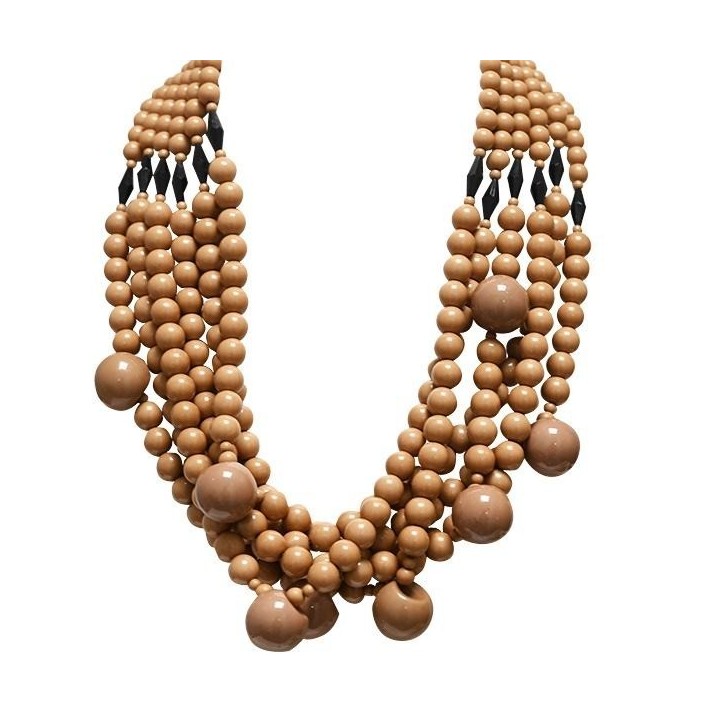 Collana Bijoux Multi-filo con Perline Marroni