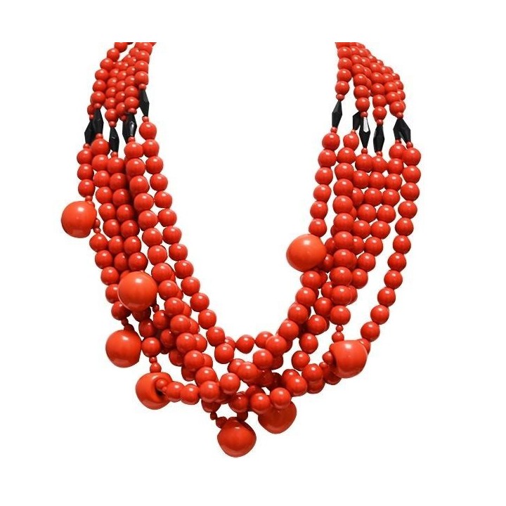 Collana Bijoux Multi-filo con Perline Rosse