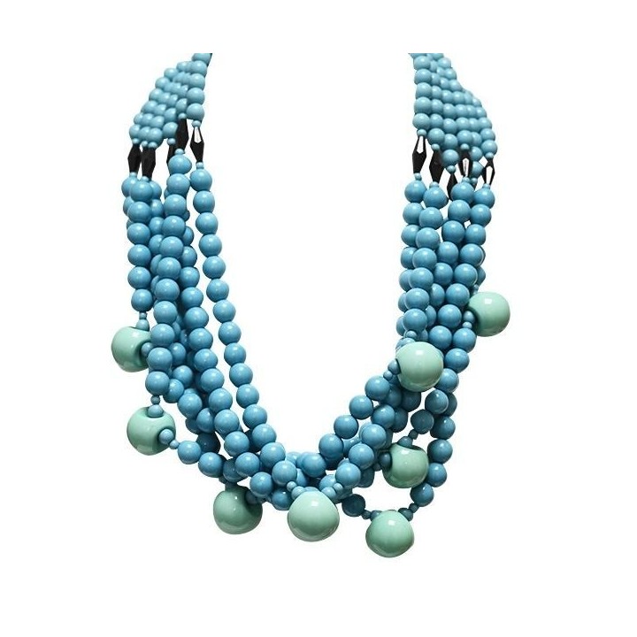 Collana Bijoux Multi-filo con Perline Azzurre