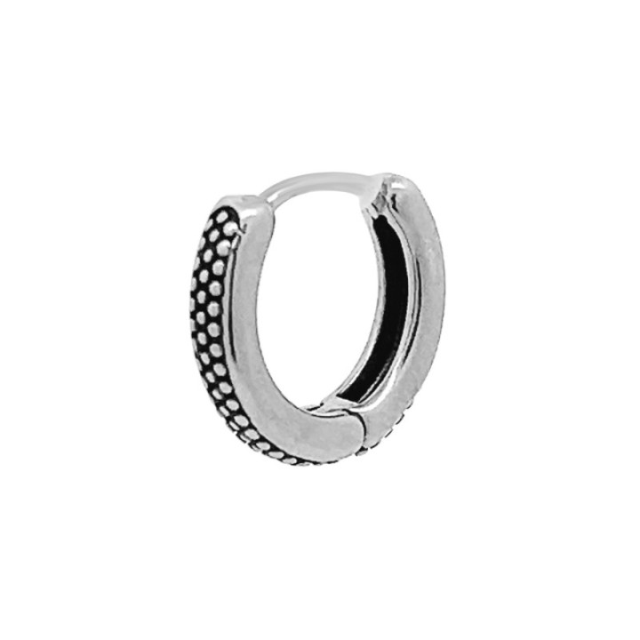 Orecchino Uomo Mini Cerchio Fascia Puntinata Acciaio 316L