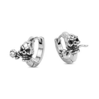 Orecchino Uomo Mini Cerchio Skull & Rose Acciaio 316L