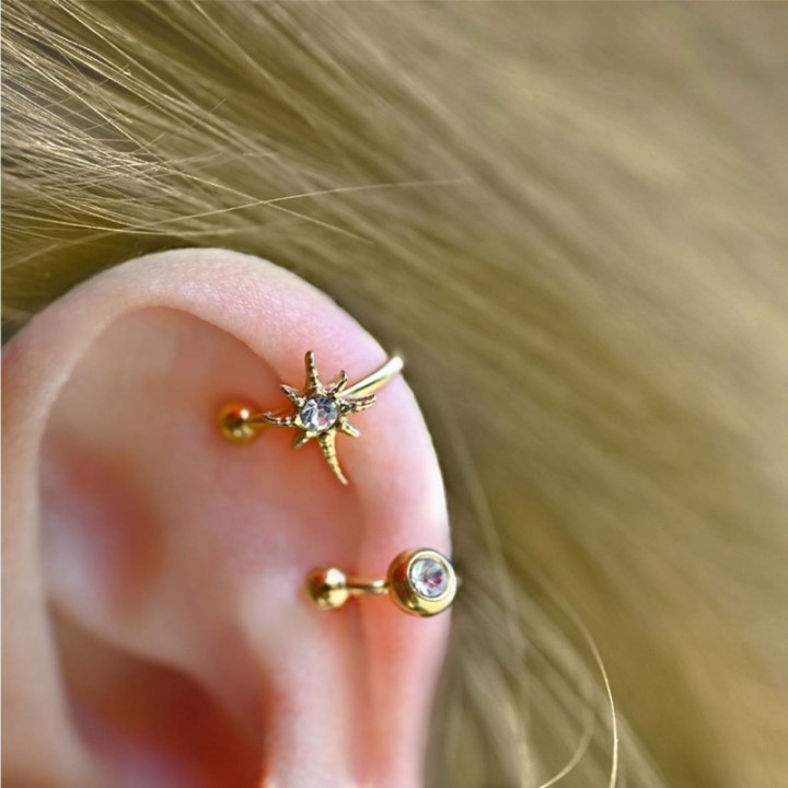 Ear Cuff Rosa dei Venti Dorato con Zirconia Acciaio