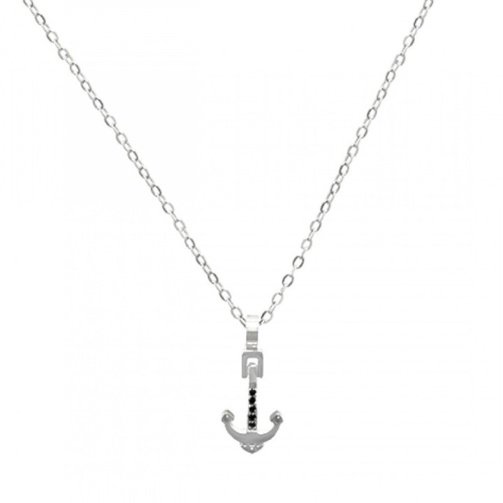 Collana Uomo Ciondolo Ancora Zirconia Acciaio
