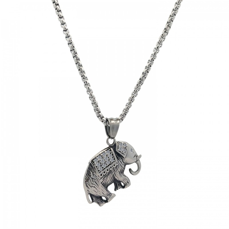 Catena Uomo Ciondolo Elefante Acciaio e Cristalli
