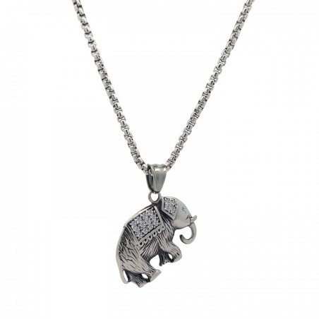 Catena Uomo Ciondolo Elefante Acciaio e Cristalli