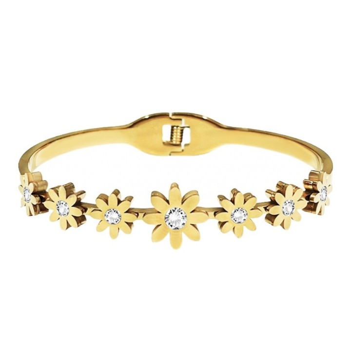 Bracciale Rigido Fiori Acciaio Dorato