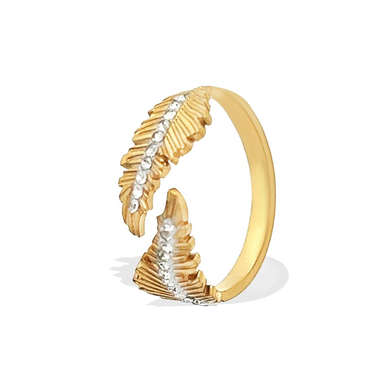 Anello Regolabile Oro Giallo Piuma con Strass in Acciaio