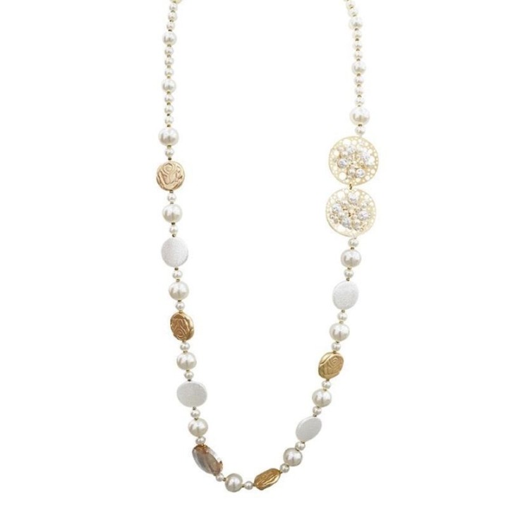 Collana Lunga di Perle con Dischi
