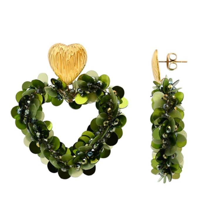 Cerchio Squam Heart Cristalli Verdi Acciaio