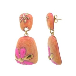 Pendenti Smalto Arancio in Fiore Acciaio 316L