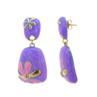 Pendenti Smalto Viola in Fiore Acciaio 316L