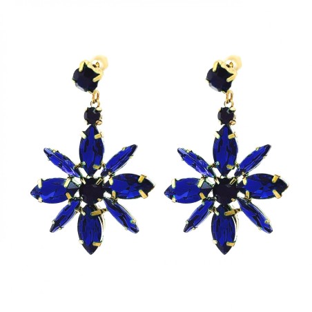 Pendenti Cristalli Fiore Blu Acciaio Dorato