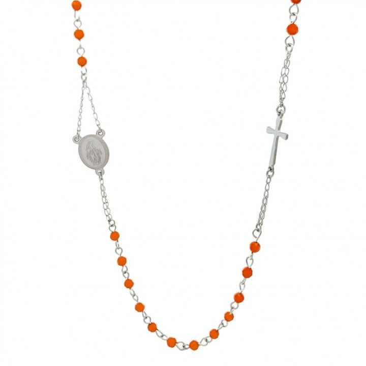 Rosario Girocollo Argento-Arancio Acciaio 316L