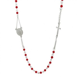 Rosario Girocollo Argento-Rosso Acciaio 316L