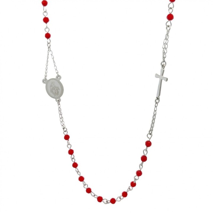 Rosario Girocollo Argento-Rosso Acciaio 316L