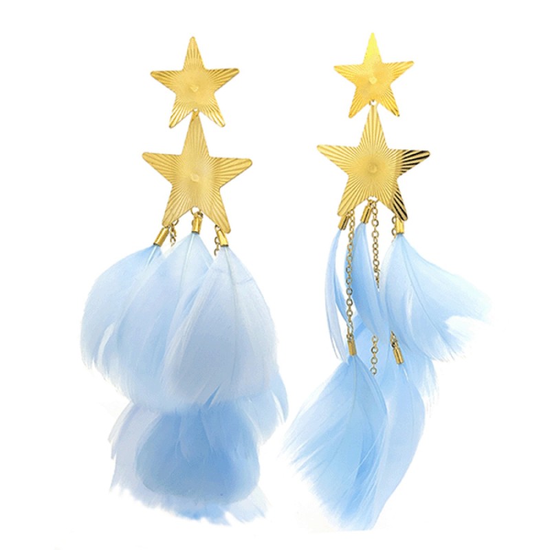 Pendente Piumato Azzurro Doppia Stella Acciaio 316L