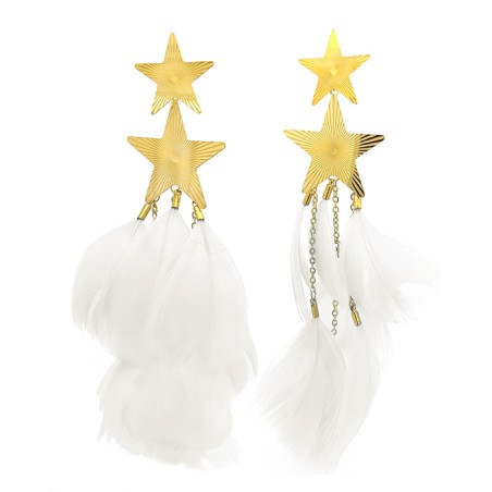 Pendente Piumato Bianco Doppia Stella Acciaio 316L