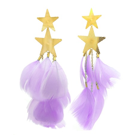 Pendente Piumato Viola Doppia Stella Acciaio 316L