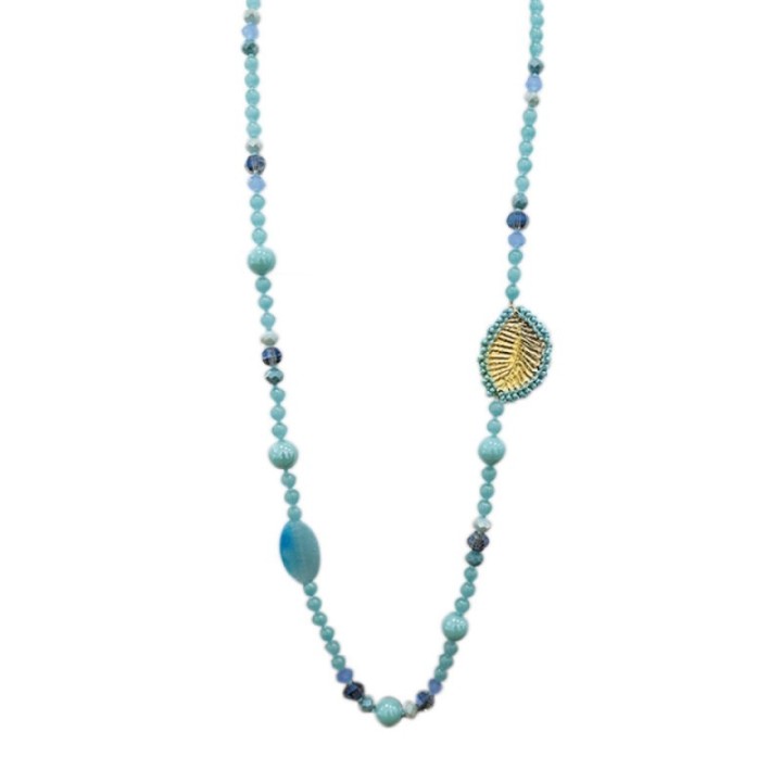 Collana Perline Lunga con Pietre e Cristalli