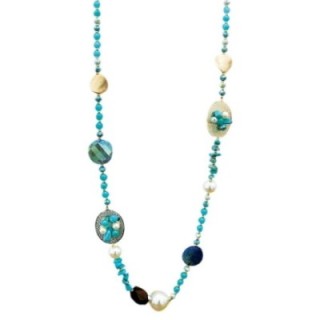 Collana Perline Lunga con Pietre e Cristalli Turchesi